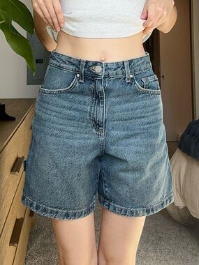 High-Rise Denim Shorts in Medium Blue